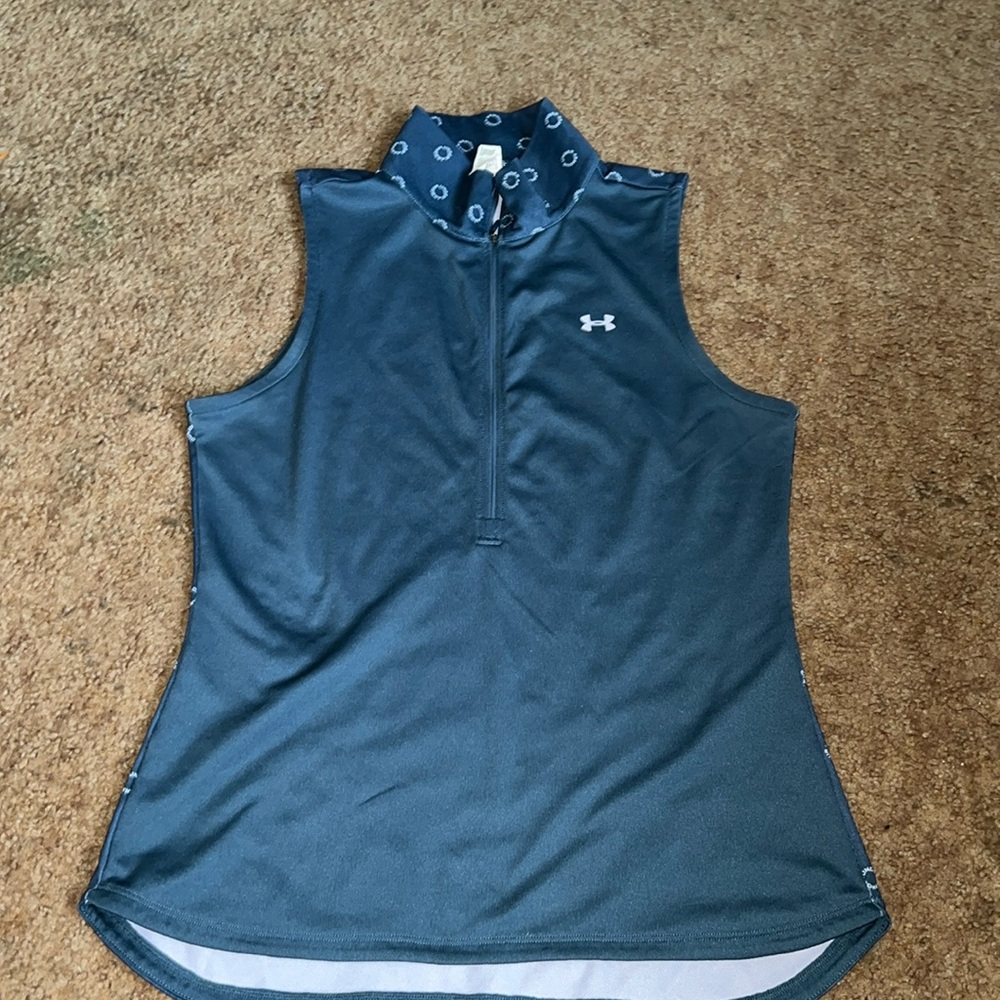 UNDER ARMOUR Zip Front/High Neck Sleeveless Top in blueish gray color